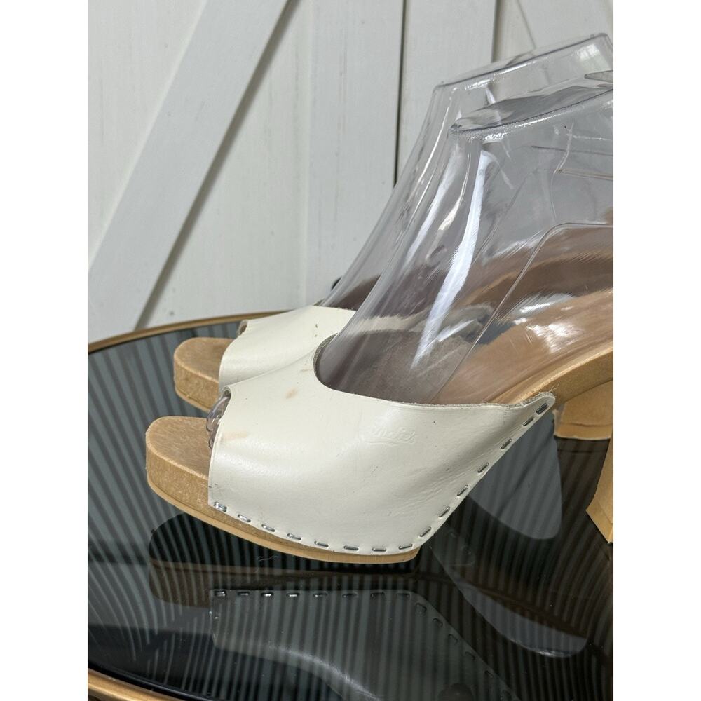 Vintage Y2K Candie's White Leather Peep Toe Slide Sandals Italy Women Size 7 - Picture 9 of 14